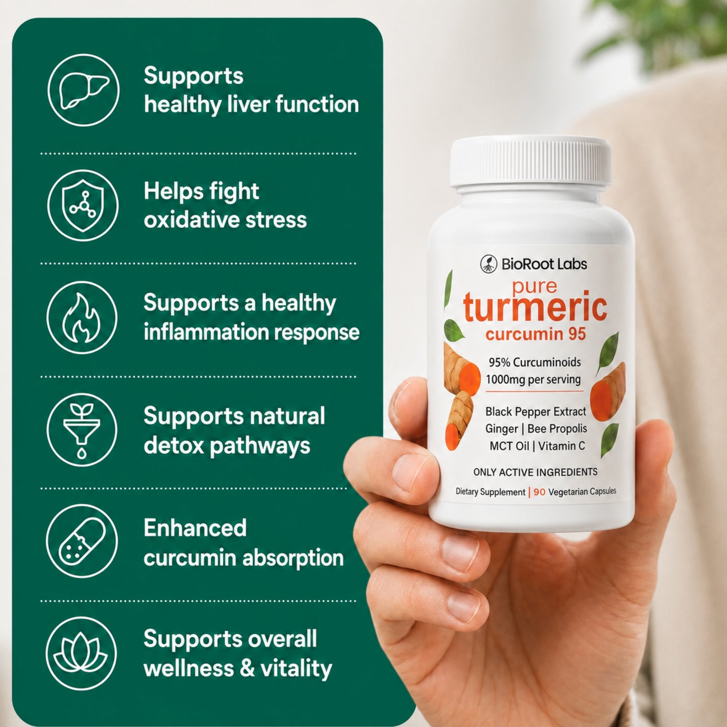 Turmeric Curcumin Capsules (1,000mg) Liver Support Supplement