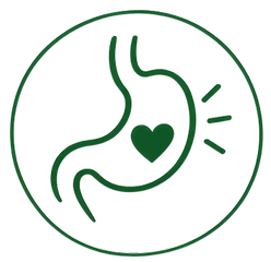 Stomach outline with a heart